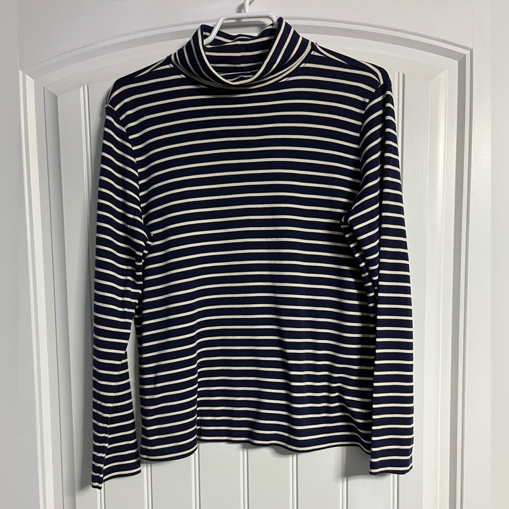 L.L. Bean Navy and Cream‎ Striped Turtleneck